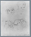 Sketches of Heads (from McGuire Scrapbook), George Augustus Baker Jr. (1821–1880), Graphite on off-white wove paper, American