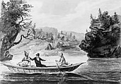 Two Indians and a White Man in a Canoe, Pavel Petrovich Svinin (1787/88–1839), Watercolor and graphite on white wove paper, American