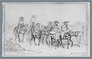 Mexicans Travelling in the Desert, Frederick Warren Freer (American, Kennicott's Grove, Illinois 1849–1908 Chicago, Illinois), Graphite and colored wax pencil on tan wove paper, American