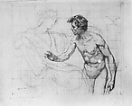 Science Instructing Industry: Nude Study, Kenyon Cox (American, Warren, Ohio 1856–1919 New York), Graphite on off-white laid paper mounted on secondary support of Egyptian linen, American