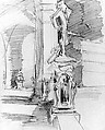 Loggia dei Lanzi, Florence, John Singer Sargent (American, Florence 1856–1925 London), Graphite on off-white wove paper, American