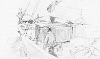 Sailboat Deck with Figures, John Singer Sargent (American, Florence 1856–1925 London), Graphite on off-white wove paper, American