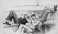 Siesta on a Boat, John Singer Sargent (American, Florence 1856–1925 London), Graphite on off-white wove paper, American