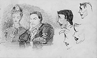 James Roarity and a Woman at Table, Four Profiles of James Roarity, John Singer Sargent (American, Florence 1856–1925 London), Graphite on off-white wove paper, American
