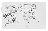Two Heads, John Singer Sargent (American, Florence 1856–1925 London), Pen and ink on off-white wove paper, American