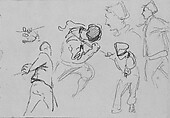 Men Pulling Ropes (from Scrapbook), John Singer Sargent (American, Florence 1856–1925 London), Graphite on tan wove paper, American