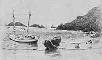 Two Small Boats Moored to Beach (from Scrapbook), John Singer Sargent (American, Florence 1856–1925 London), Graphite on off-white wove paper, American