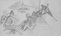 Sailors Relaxing on Deck (from Scrapbook), John Singer Sargent (American, Florence 1856–1925 London), Graphite on off-white wove paper, American