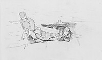 Two Men in Boat, John Singer Sargent (American, Florence 1856–1925 London), Graphite and gray pencil on off-white wove paper, American