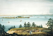 The Bay of New York and Governors Island Taken from Brooklyn Heights, William Guy Wall (Irish, Dublin 1792–after 1864 Ireland (active America)), Watercolor and graphite on off-white wove paper, American