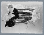 Woman on a Bench, Mary Cassatt (American, Pittsburgh, Pennsylvania 1844–1926 Le Mesnil-Théribus, Oise), Pastel on green wove paper, mounted on illustration board, American