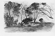 Landscape: Black Trees II, Arthur B. Davies (American, Utica, New York 1862–1928 Florence), Black ink wash, gray gouache, and black chalk on off-white
 wove paper, American