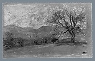 Landscape with Yellow Tree, Arthur B. Davies (American, Utica, New York 1862–1928 Florence), Pastel on blue wove paper, American