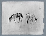 Two Horses Grazing, Arthur B. Davies (American, Utica, New York 1862–1928 Florence), Pastel on dark tan wove paper, American