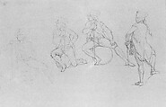 Study for "The Siege of Gibraltar": Officer in Four Poses, John Singleton Copley American, Black chalk on blue laid paper, American