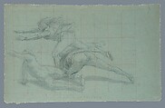 Study for "The Siege of Gibraltar": Three Figures, John Singleton Copley (American, Boston, Massachusetts 1738–1815 London), Black and red chalk on blue laid paper, American