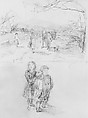 Two Sketches: Children on a Country Road; Three Children, Graphite on off-white wove paper, American