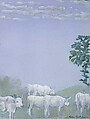 Landscape with Cows, Arthur B. Davies (American, Utica, New York 1862–1928 Florence), Watercolor, pastel, graphite, and gouache on blue laid paper, American