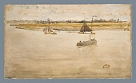 Gold and Brown: Dordrecht, James McNeill Whistler American, Watercolor on off-white wove paper, faced with academy board, American