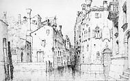 Rio Ca Pessaro and Rio dei Frari, Venice, Andrew Fisher Bunner (1841–1897), Ink and graphite traces on off-white wove paper, American