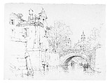Canal and Church of San Giuseppe, Venice, Andrew Fisher Bunner (1841–1897), Black ink and graphite on off-white wove paper, American