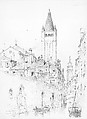 San Barnabas e Carmine, Venice, Andrew Fisher Bunner (1841–1897), Black ink and graphite traces on off-white wove paper, American