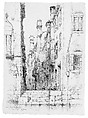 Rio della Pieta, Venice, Andrew Fisher Bunner (1841–1897), Black ink and graphite traces on off-white wove paper, American