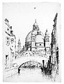 Rio Santa Croce e Santa Maria della Salute, Venice, Andrew Fisher Bunner (1841–1897), Black ink and graphite traces on off-white wove paper, American