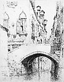 Ponte dei Miracoli, Venice, Andrew Fisher Bunner (1841–1897), Black ink and graphite traces on off-white wove paper, American