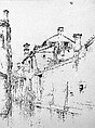 Rio della Calcina, Venice, Andrew Fisher Bunner (1841–1897), Black ink and graphite traces on off-white wove paper, American