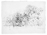Fisher Houses, Chiem See, Germany, Andrew Fisher Bunner (1841–1897), Black ink and graphite traces on light buff wove paper, American
