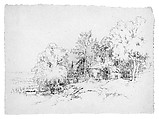 German Farm Building, Andrew Fisher Bunner (1841–1897), Black pen and graphite traces on light buff wove paper, American