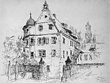 Old Schloss, Germany, Andrew Fisher Bunner (1841–1897), Black ink and graphite traces on off-white wove paper, American
