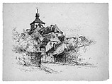 Sketch of a German Village, Andrew Fisher Bunner (1841–1897), Black ink and graphite traces on off-whitw laid paper, American