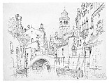 Canale dei Agni Santi, Campo San Sebastiano, Venice, Andrew Fisher Bunner (1841–1897), Black ink and graphite traces on off-white wove paper, American