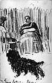 Seated Woman and Poodle, George Luks  American, Crayon on paper, American