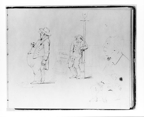 Four Figure Studies: Profile of a Rotund Man; Man Leaning on Lamp Post; Profile of a Man (from Sketchbook)