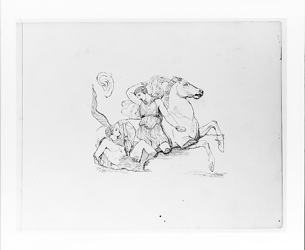 Two Male Figures with a Horse (after the Parthenon Frieze?) (from Sketchbook) by John Quincy Adams Ward, The Metropolitan Museum of Art
