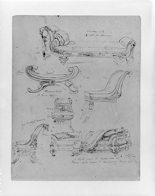 Sketches of Empire-Style Lounges and Chairs, Window Seat (from Sketchbook) by Thomas Sully, The Metropolitan Museum of Art