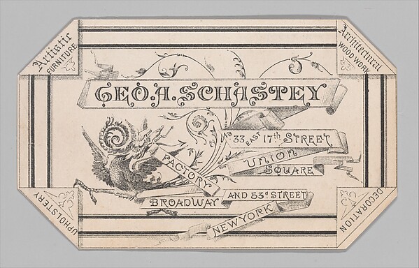 Trade card for George A. Schastey by John Harper Bonnell & Co., The Metropolitan Museum of Art