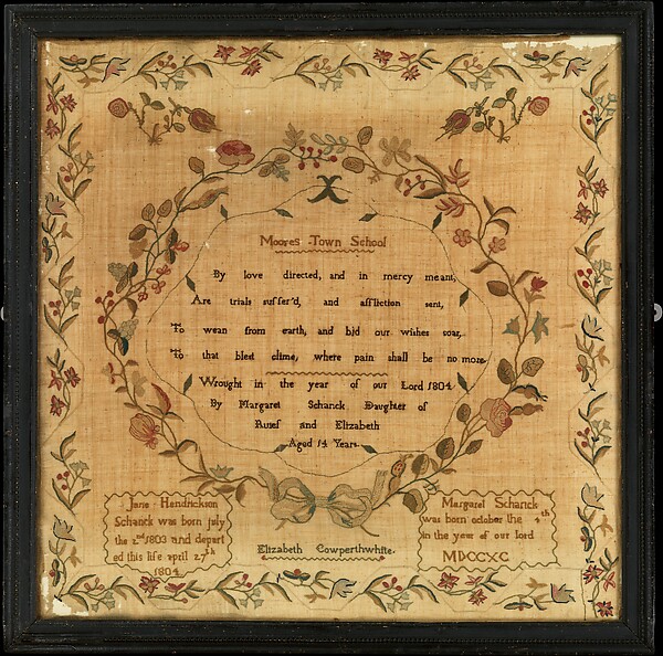 Sampler made at the Moorestown Friends School by Margaret Schanck, The Metropolitan Museum of Art