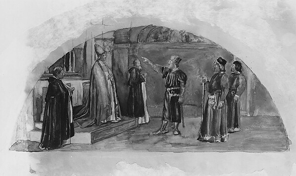 The Adjustment of Conflicting Interests: Count Raymond of Toulouse Swears at the Altar to Observe the Liberties of the City;ì Color Study for Mural, Supreme Court Room, Minnesota State Capitol,ì Saint Paul by John La Farge, The Metropolitan Museum of Art
