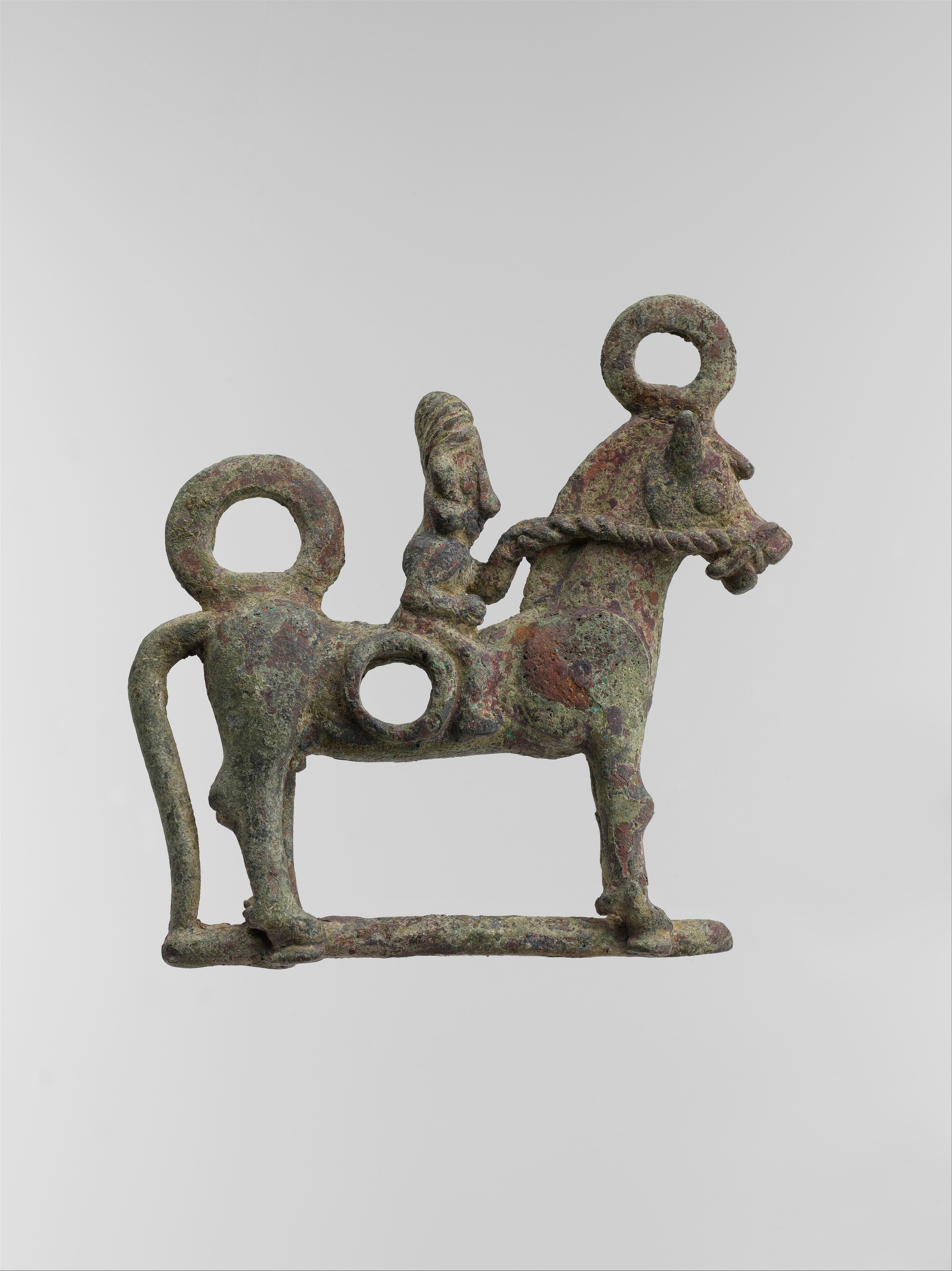 Horse bit cheekpiece in form of a horse and rider, Iran