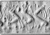 Cylinder seal and modern impression: horned animals, Hematite, Cypriot
