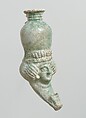 Rhyton with female head, Ceramic, glazed, Parthian or Sasanian