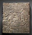 Relief fragment: Assyrian soldier conducting captives across the water ...