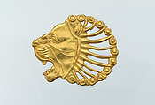 Applique in the shape of a lion's head, Gold, Achaemenid