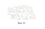 Cuneiform tablet case impressed with four cylinder seals, for cuneiform tablet 86.11.214a: field rental, Clay, Babylonian