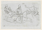 Drawing of Sasanian rock relief: battle of Ardashir I (r. A.D. 224-241) at Firuzabad, southern Iran, Lutf-'Ali Shirazi (Iranian), Paper, ink, Qajar