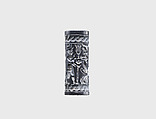 Cylinder seal and modern impression: weather gods framing heraldic griffins at tree below winged sun disc and ibexes, Hematite